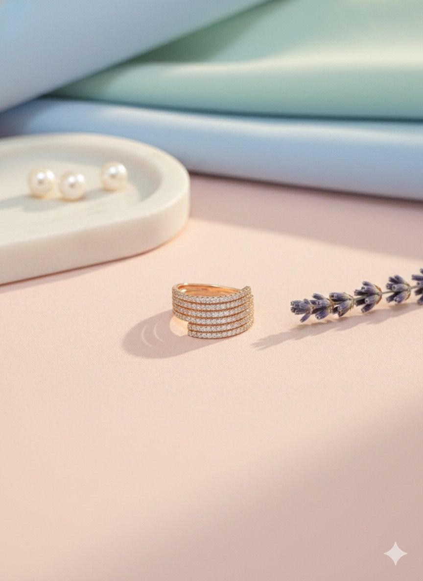 Premium Rose Gold Plated 92.5 Silver  Stone Ring Double Layer